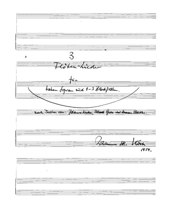 3 Flötenlieder für hohen Sopran und 1-3 Blockflöten nach Texten von: Johannes Linke, Albrecht Goes und Hermann Claudius