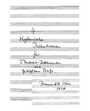 4 rhythmische Inventionen für 3 Melodie-Instrumente und gezupften Bass