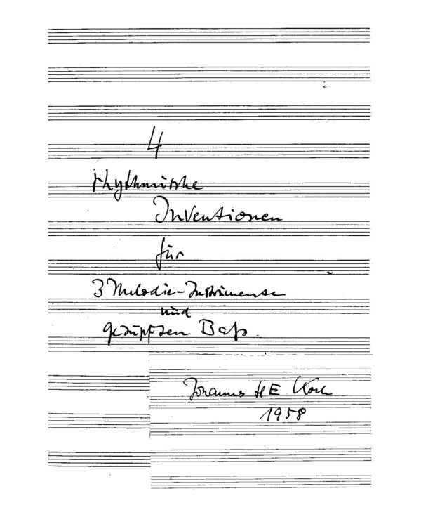 4 rhythmische Inventionen für 3 Melodie-Instrumente und gezupften Bass