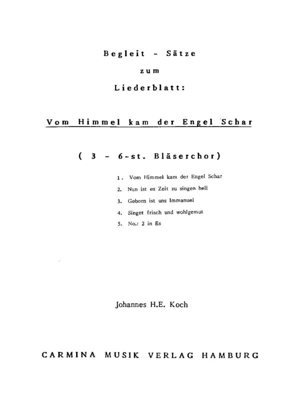 Begleit-Sätze zum Liederblatt: Vom Himmel kam der Engel Schar (3-6st. Bläserchor)