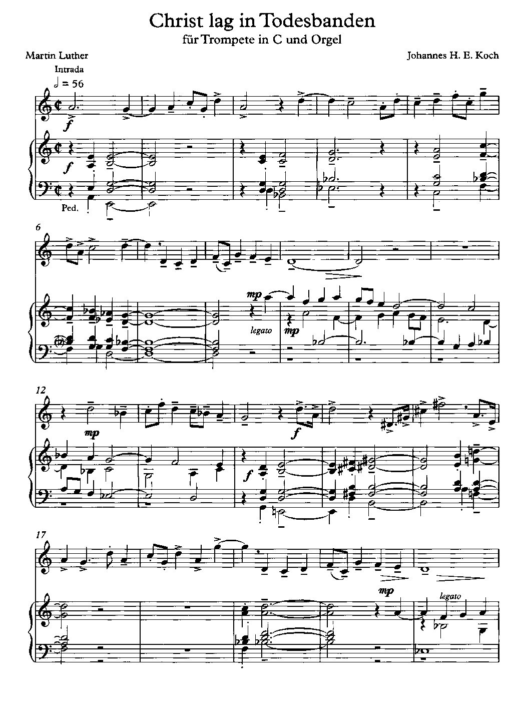 Christ lag in Todesbanden für Trompete in C und Orgel