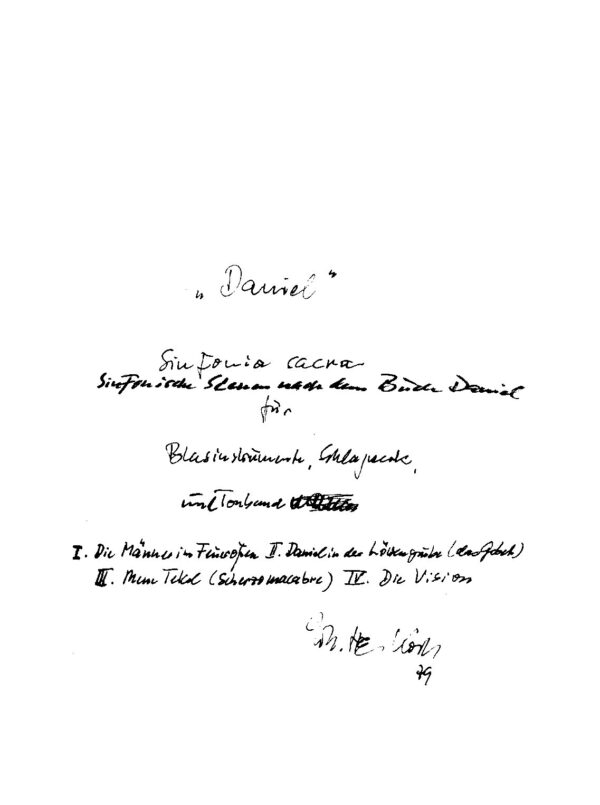 "Daniel" - Sinfonia sacra - Sinfonische Szenen nach dem Buch Daniel für Blasinstrumente, Schlagwerk und Tonband