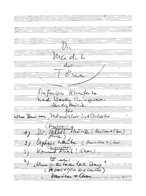 Die Macht der Töne - Sinfonische Kantate nach Worten Shakespeares über die Musik für hohen Bariton, Männerchor und Orchester