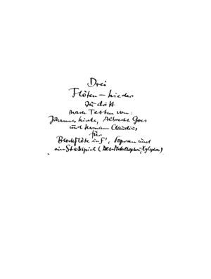 Drei Flöten-Lieder zu dritt nach Texten von: Johannes Linke, Albrecht Goes und Hermann Claudius für Blockflöte in f', Sopran und ein Stabspiel (Alt-Metallophon, -Xylophon)