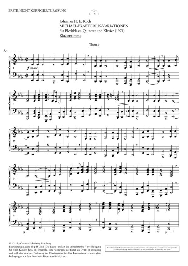 Michael-Praetorius-Variationen für Blechbläser-Quintett und Klavier