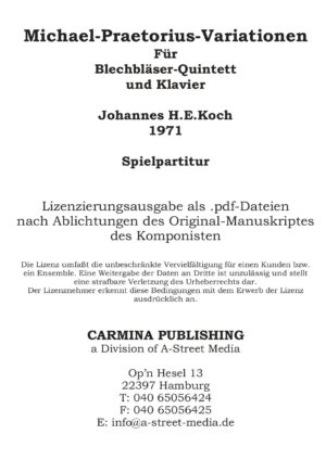 Michael Praetorius-Variationen für Blechbläser-Quintett und Klavier