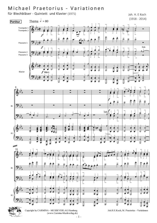 Michael Praetorius-Variationen für Blechbläser-Quintett und Klavier