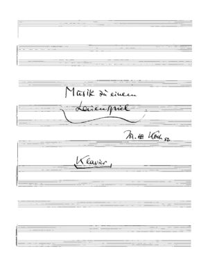 Musik zu einem Laienspiel - Ein- und Auszugsmusik und 2 Zwischenspiele zu dem Spiel: "Denn keiner ist ohne Schuld" von Hans-Joachim Runge für Orchester (1 Fl., 1 Ob., 1 Trp. 3 Pk, Klavier und Streichquartett)