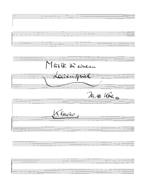Musik zu einem Laienspiel - Ein- und Auszugsmusik und 2 Zwischenspiele zu dem Spiel: "Denn keiner ist ohne Schuld" von Hans-Joachim Runge für Orchester (1 Fl., 1 Ob., 1 Trp. 3 Pk, Klavier und Streichquartett)
