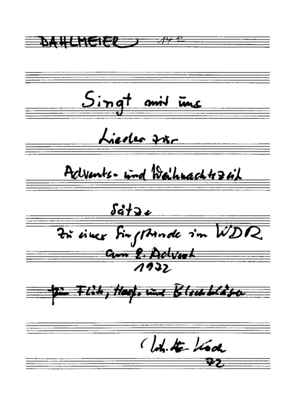 Singt mit uns Lieder zur Advents- und Weihnachtszeit - Sätze zu  einer Singstunde im WDR für Flöte, Harfe und Blechbläser