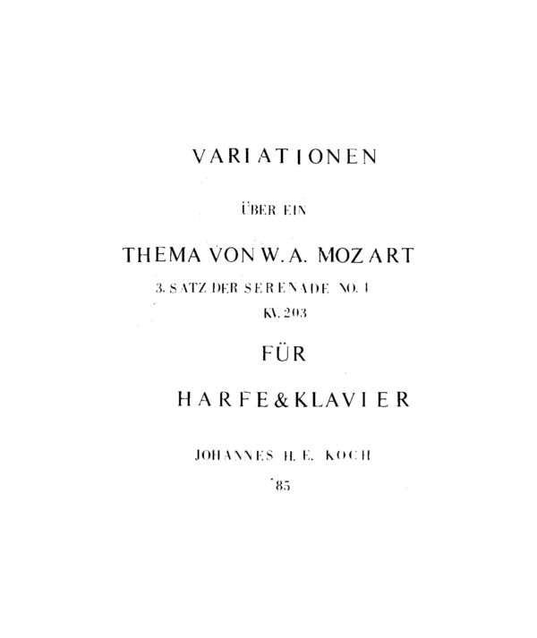 Variationen über ein Thema von W.A. Mozart - 3. Satz der Serenade No. 1 KV. 203 für Harfe & Klavier