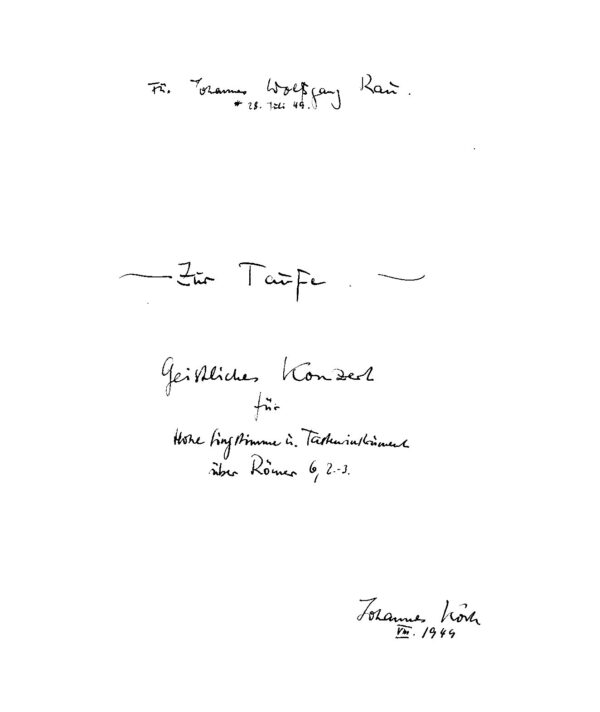 Zur Taufe - Geistliches Konzert für hohe Singstimme u. Tasteninstrument über Römer 6, 2-3